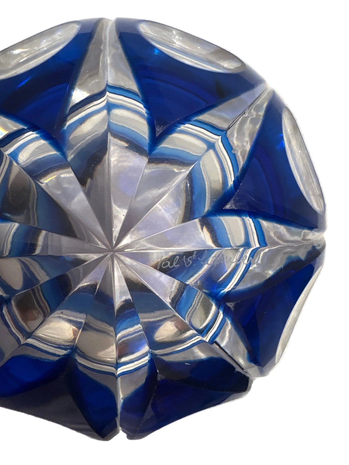 Val Saint Lambert Crystal Ashtray – Blue Cobalt Cut Glass – Belgium, 1970s