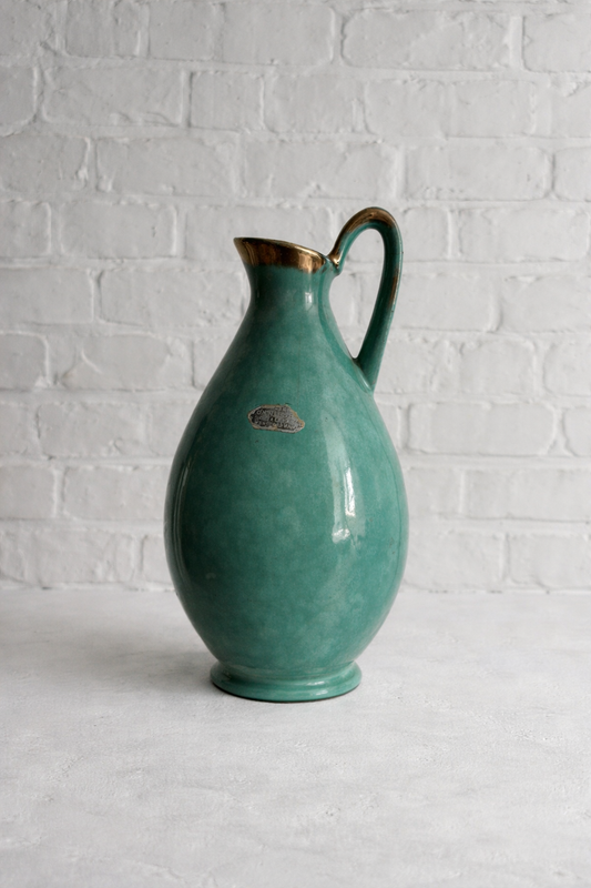 Carstens Tönnieshof Ceramic Pitcher – Turquoise & Gold – West Germany, 1960s–70s