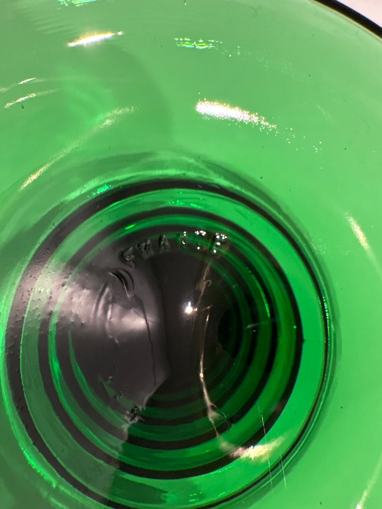 Set of 4 Luminarc Stemmed Glasses Green Base – Etched Coupe Glasses France 1970s