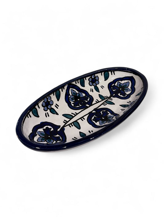Hand-Painted Tunisian Ceramic Oval Dish – Nabeul Pottery, 1970s-1980s
