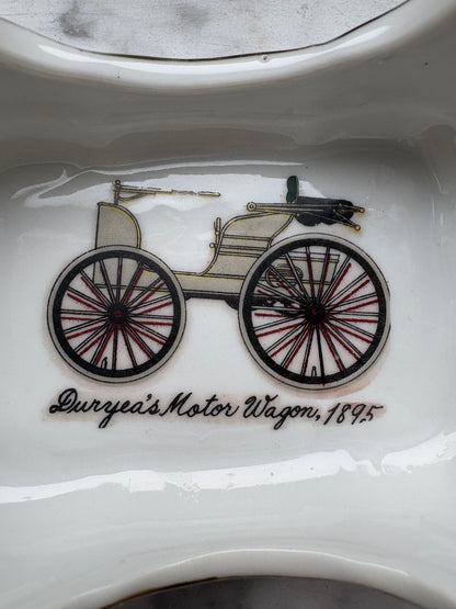 Mid-Century Porcelain Automobile Ashtray Set – 5 Pieces Gold Trim