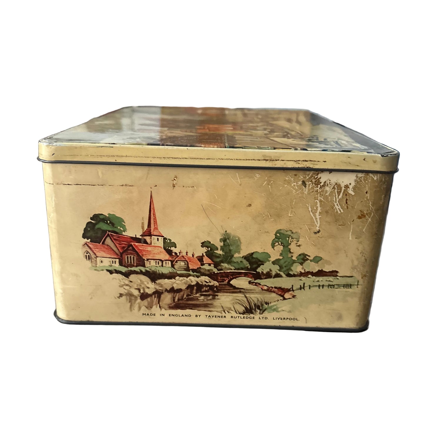 1940s-50s Taveners Rutledge Tin Box – English Countryside Illustration