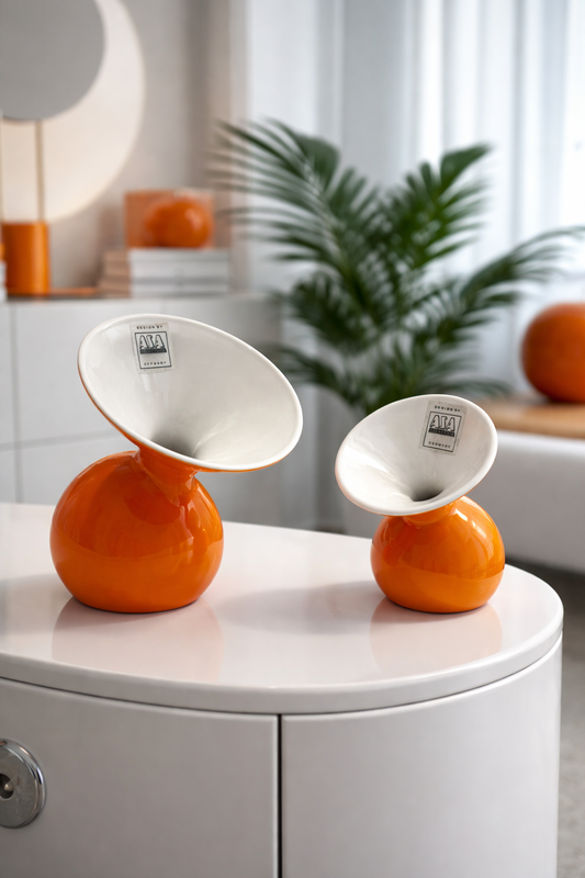 1980s–1990s German Lulu Ceramic Vases Set – Orange & White ASA Selection