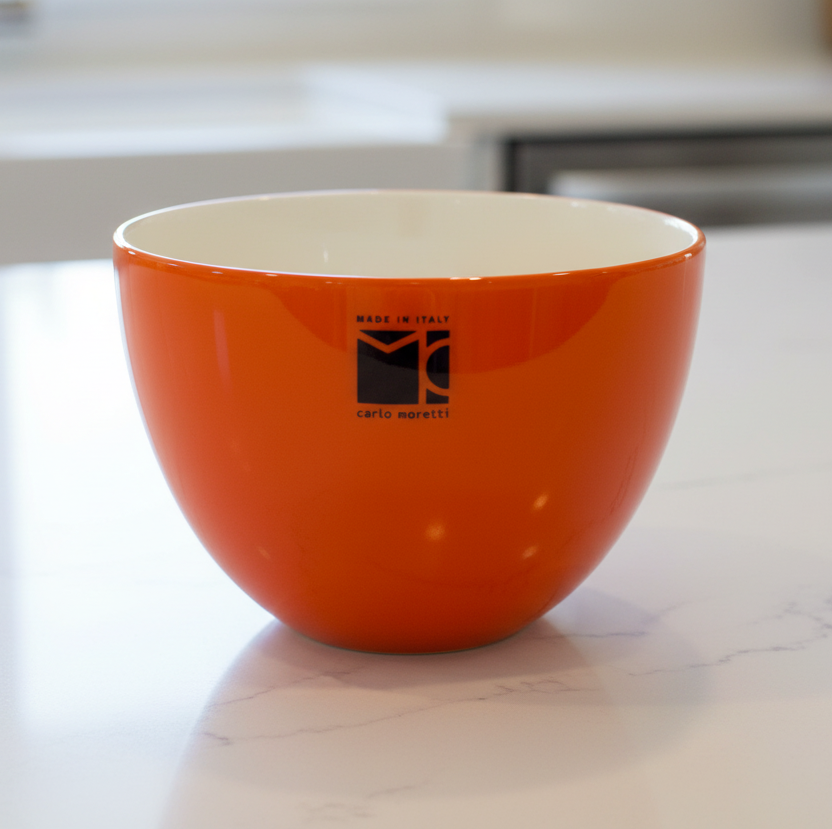 Carlo Moretti Murano Glass Bowl – Pirus Series 2003 – Orange & Ivory