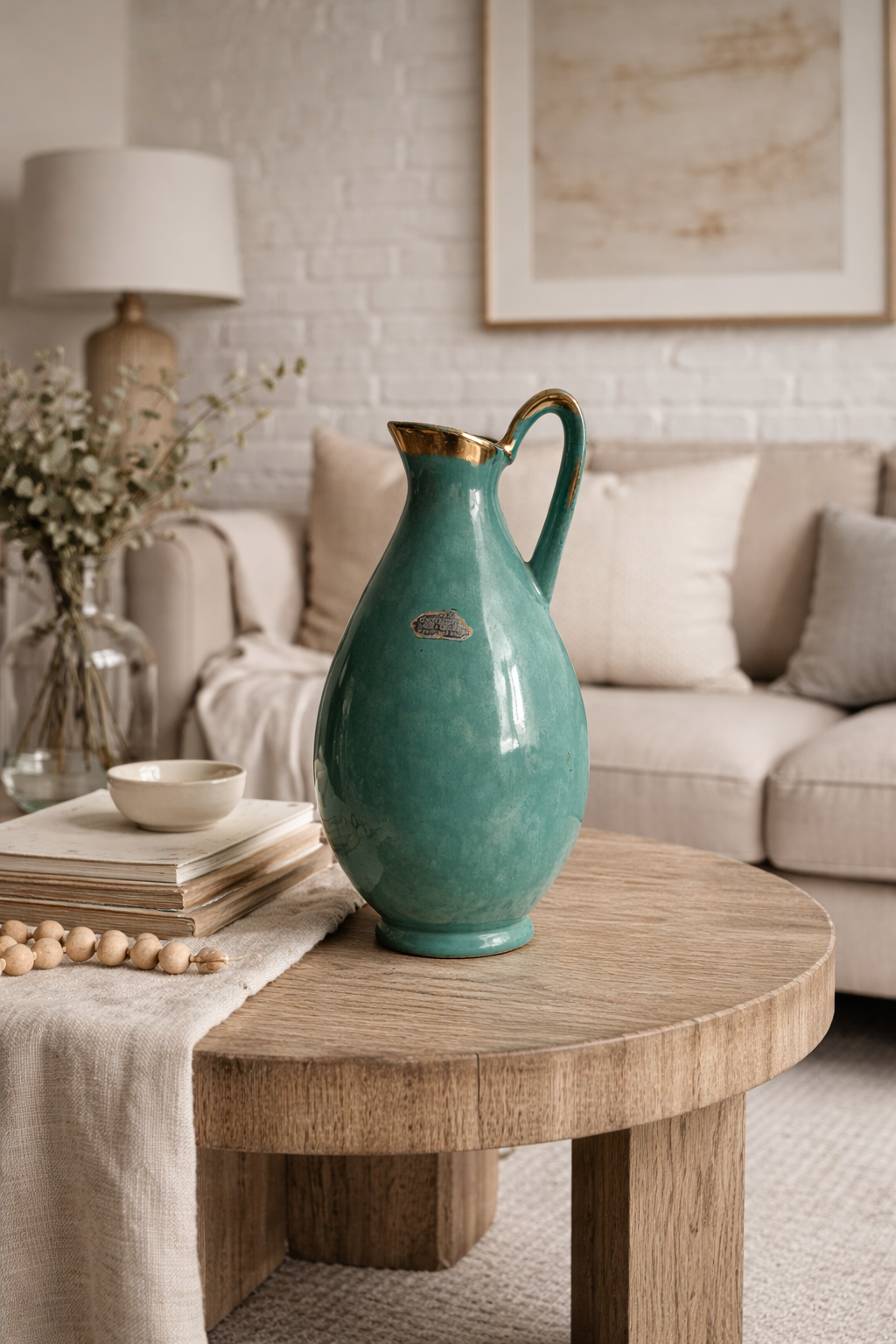 Carstens Tönnieshof Ceramic Pitcher – Turquoise & Gold – West Germany, 1960s–70s
