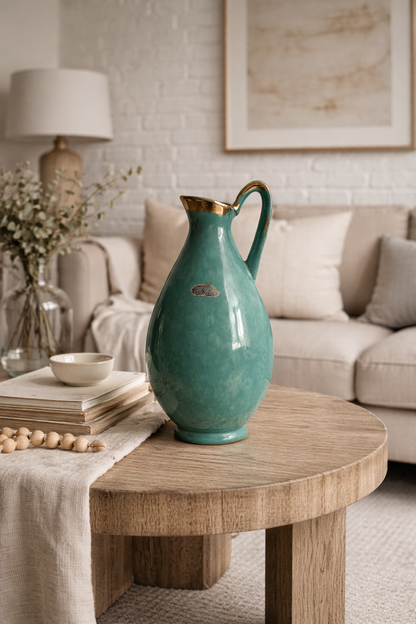 Carstens Tönnieshof Ceramic Pitcher – Turquoise & Gold – West Germany, 1960s–70s