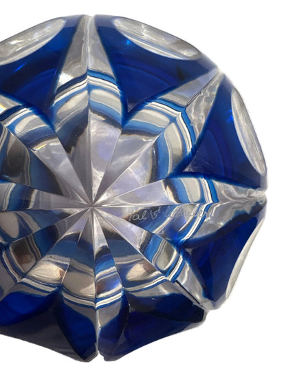 Val Saint Lambert Crystal Ashtray – Blue Cobalt Cut Glass – Belgium, 1970s