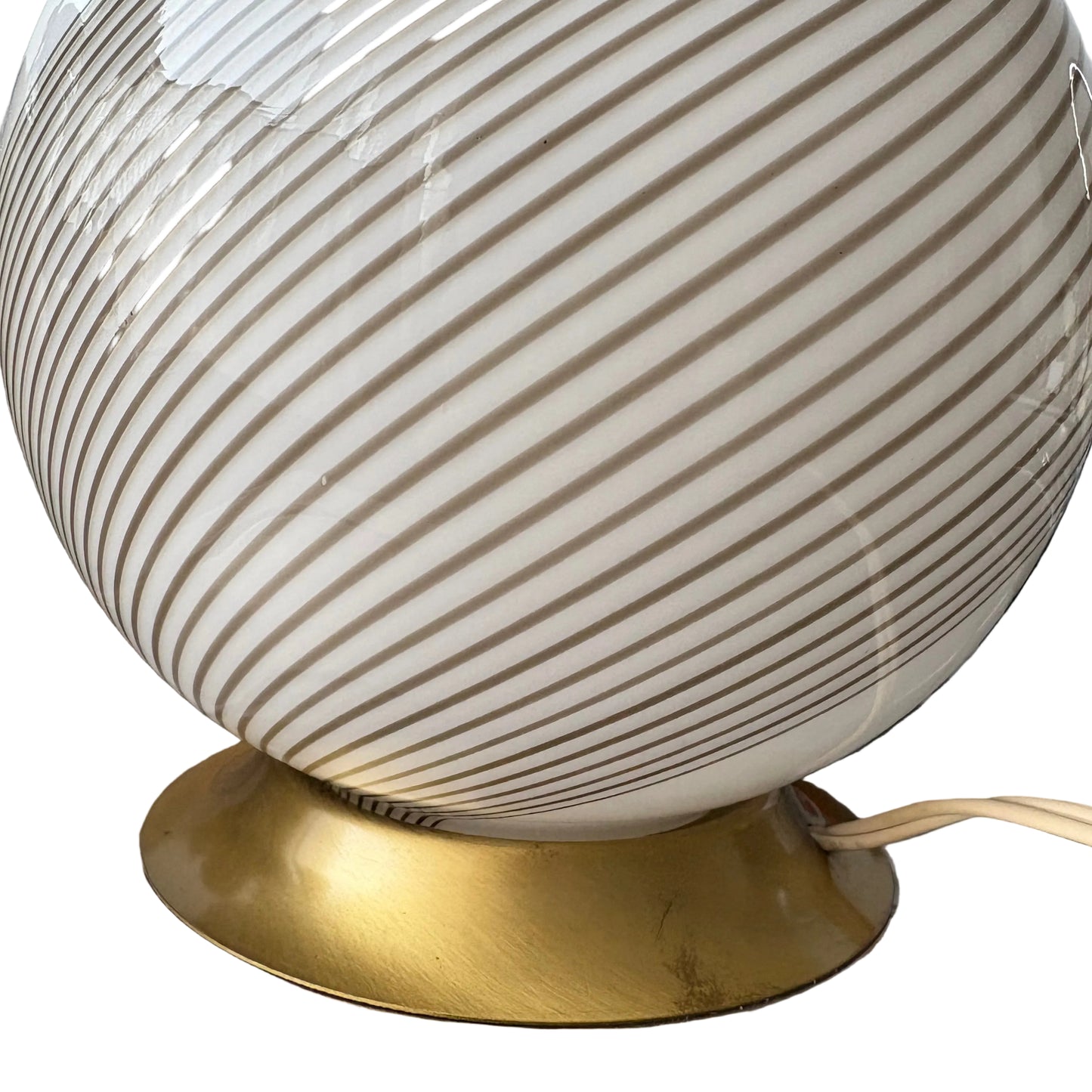 Italian Modernist Spiral Glass Table Lamp – Opaline Globe & Brass Base, Venini style, late 1960s–1970s
