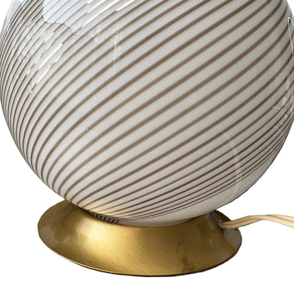 Italian Modernist Spiral Glass Table Lamp – Opaline Globe & Brass Base, Venini style, late 1960s–1970s