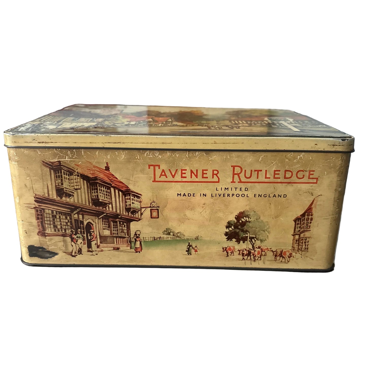 1940s-50s Taveners Rutledge Tin Box – English Countryside Illustration