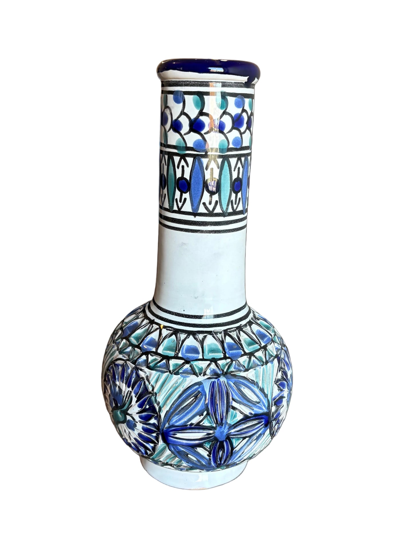 Hand-Painted Tunisian Ceramic Vase – Nabeul Pierced Design c. 1970s-1980s