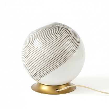 Italian Modernist Spiral Glass Table Lamp – Opaline Globe & Brass Base, Venini style, late 1960s–1970s