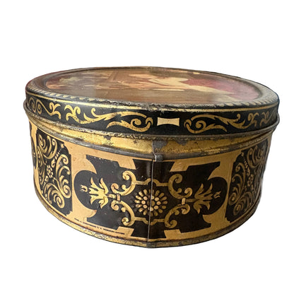 DBF Antwerp Tin Box – Oval Decorative Metal Box Oyster Eater Scene 1950s