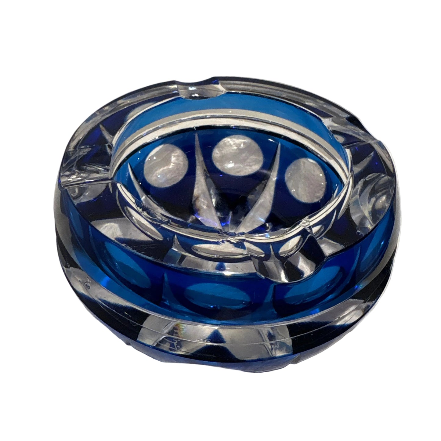 Val Saint Lambert Crystal Ashtray – Blue Cobalt Cut Glass – Belgium, 1970s