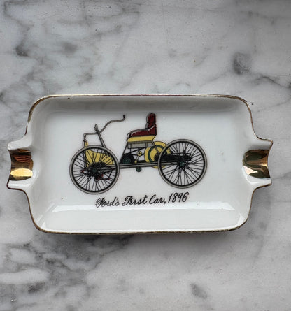 Mid-Century Porcelain Automobile Ashtray Set – 5 Pieces Gold Trim