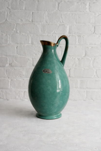 Carstens Tönnieshof Ceramic Pitcher – Turquoise & Gold – West Germany, 1960s–70s