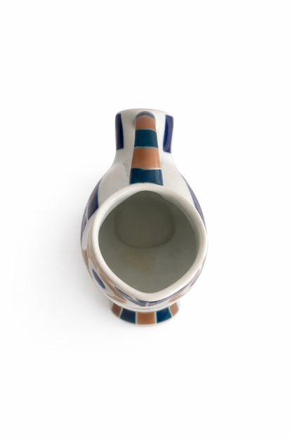 Sargadelos “Moucho” Owl Pitcher – Blue Geometric Ceramic – Spain, 1970s–1980s