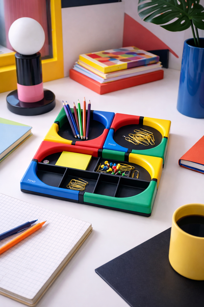 1980s Tino Postmodern Desk Organizer Set – Color Block Memphis Style