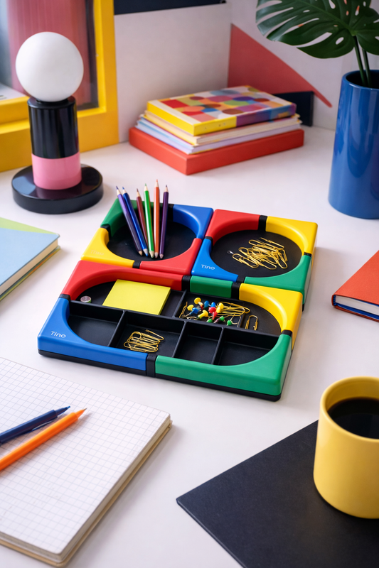 1980s Tino Postmodern Desk Organizer Set – Color Block Memphis Style