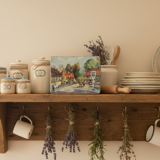1940s-50s Taveners Rutledge Tin Box – English Countryside Illustration