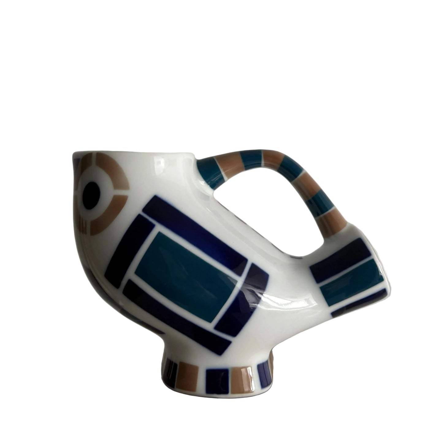 Sargadelos “Moucho” Owl Pitcher – Blue Geometric Ceramic – Spain, 1970s–1980s