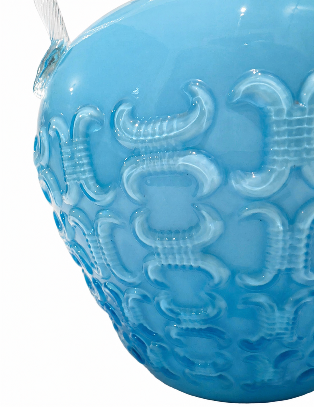 Opalina Fiorentina Empoli Vase, Blue Opaline Glass Amphora with Twin Handles, Italian Mid-Century 1960s-70s