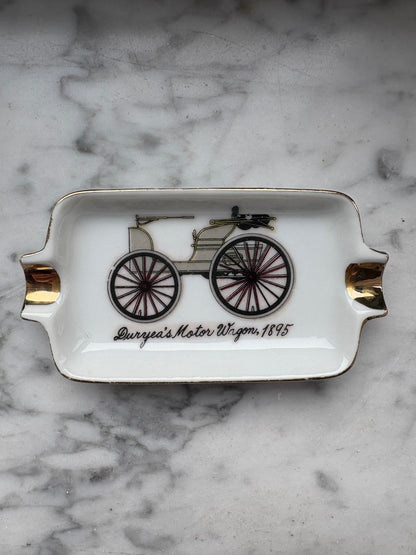 Mid-Century Porcelain Automobile Ashtray Set – 5 Pieces Gold Trim