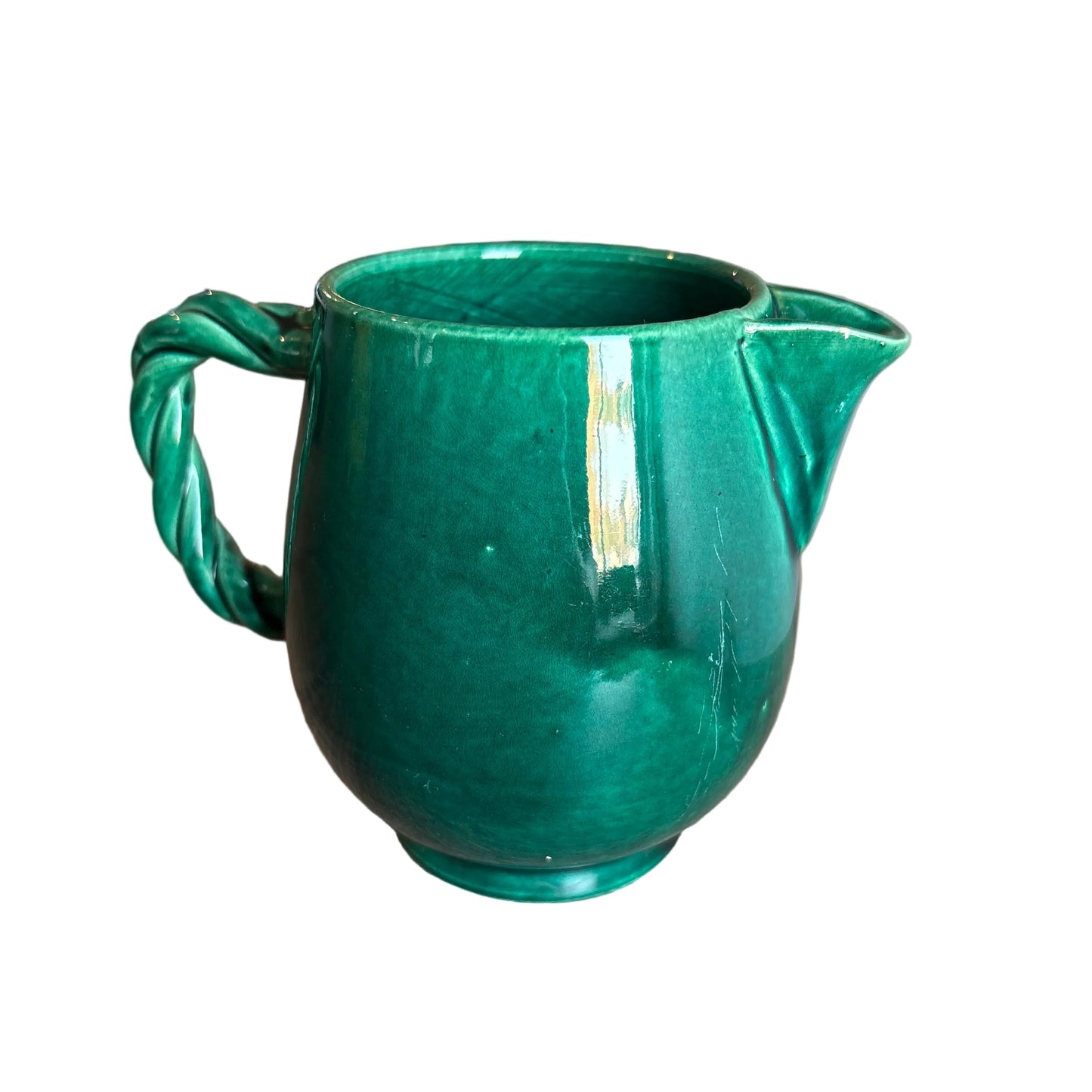 Accolay France Ceramic Pitcher – Mid Century Pottery – Green Glaze, 1960s