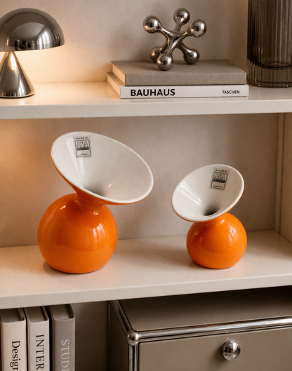 1980s–1990s German Lulu Ceramic Vases Set – Orange & White ASA Selection