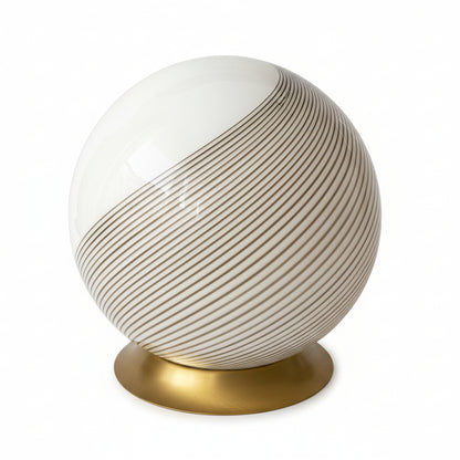 Italian Modernist Spiral Glass Table Lamp – Opaline Globe & Brass Base, Venini style, late 1960s–1970s
