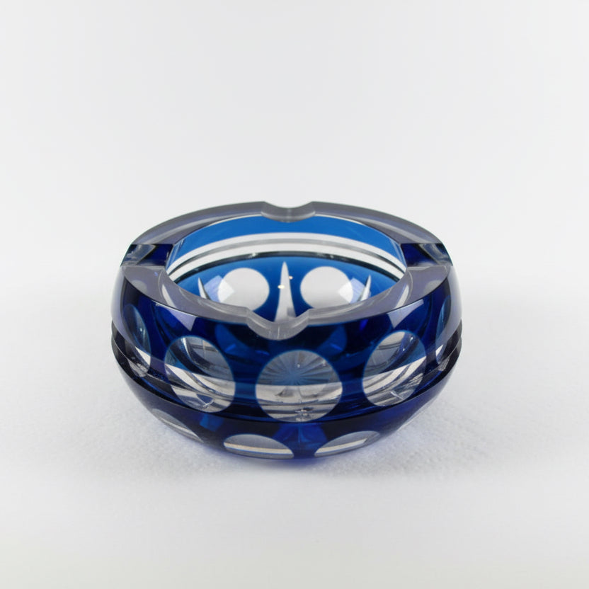 Val Saint Lambert Crystal Ashtray – Blue Cobalt Cut Glass – Belgium, 1970s