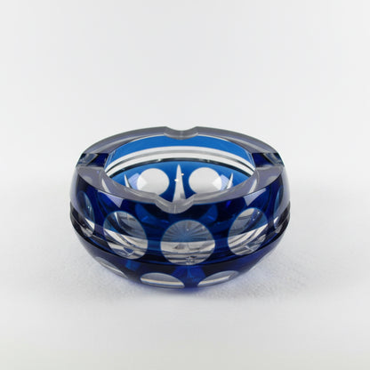 Val Saint Lambert Crystal Ashtray – Blue Cobalt Cut Glass – Belgium, 1970s
