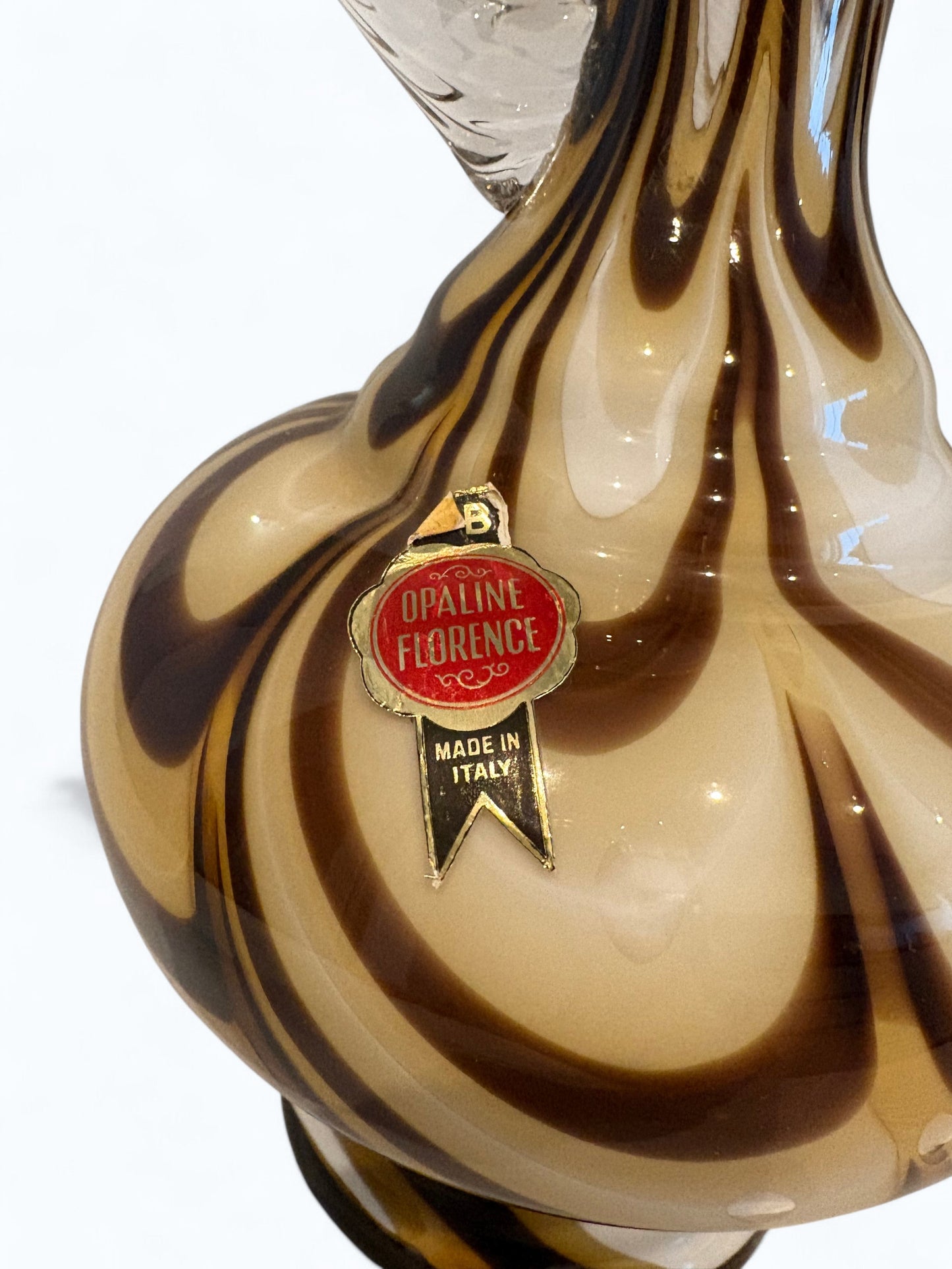 Empoli Opaline Glass Pitcher Vase – Brown Swirl Vetreria Barbieri 1970s (30 cm)