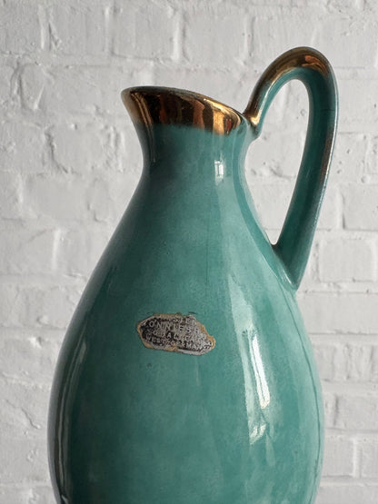 Carstens Tönnieshof Ceramic Pitcher – Turquoise & Gold – West Germany, 1960s–70s