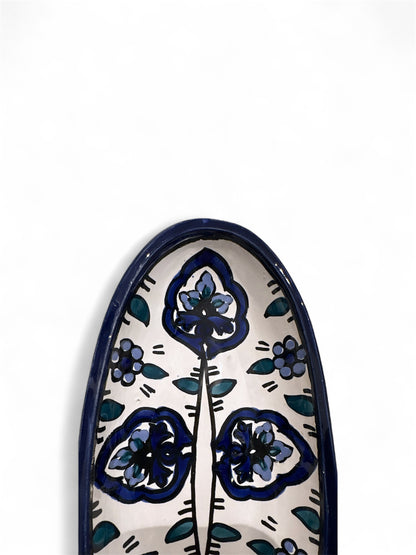 Hand-Painted Tunisian Ceramic Oval Dish – Nabeul Pottery, 1970s-1980s