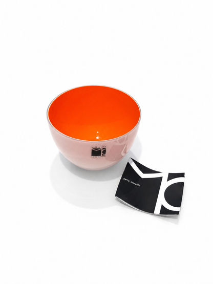 Carlo Moretti Murano Glass Bowl – Pirus Series 2003 – Ivory & Orange