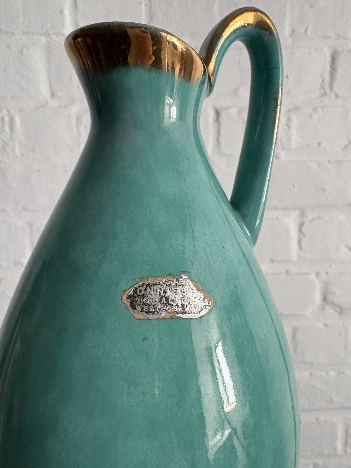 Carstens Tönnieshof Ceramic Pitcher – Turquoise & Gold – West Germany, 1960s–70s