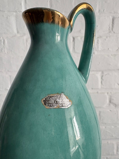Carstens Tönnieshof Ceramic Pitcher – Turquoise & Gold – West Germany, 1960s–70s