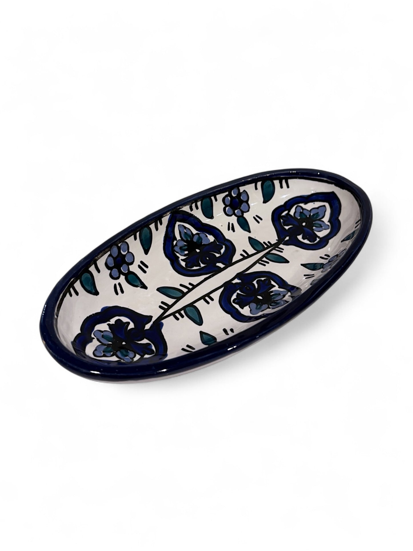 Hand-Painted Tunisian Ceramic Oval Dish – Nabeul Pottery, 1970s-1980s