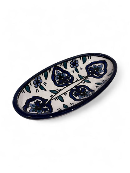 Hand-Painted Tunisian Ceramic Oval Dish – Nabeul Pottery, 1970s-1980s