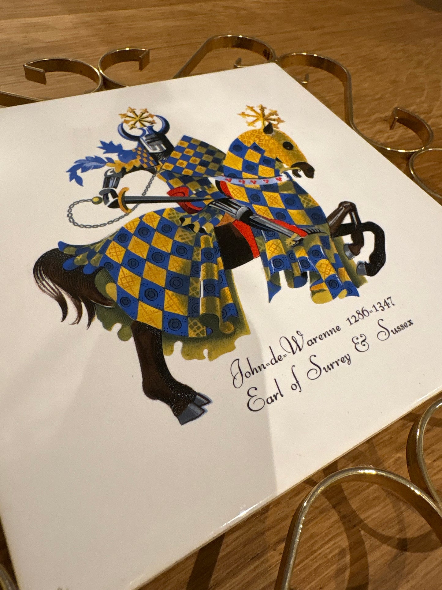1960s Villeroy & Boch Ceramic Trivet – Medieval Knight & Gold Frame