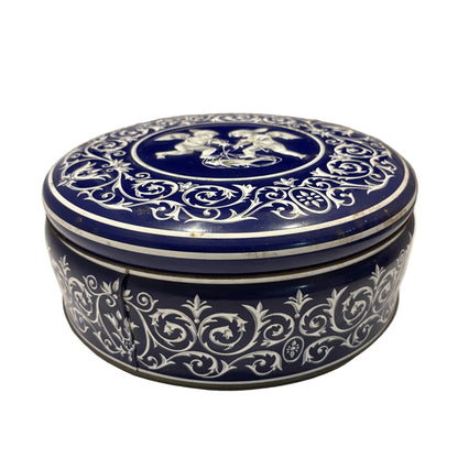 Decorative Blue & White Tin Box with Cherubs, 1980s