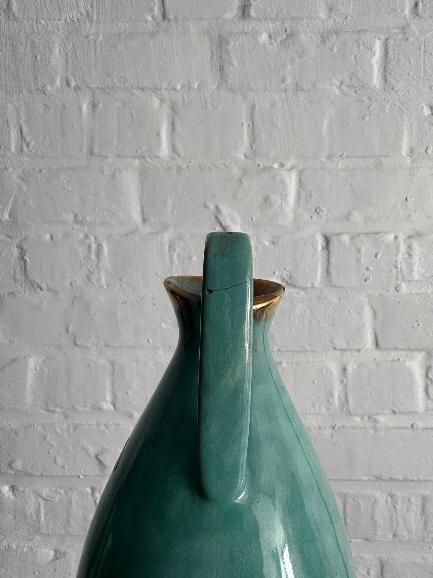 Carstens Tönnieshof Ceramic Pitcher – Turquoise & Gold – West Germany, 1960s–70s