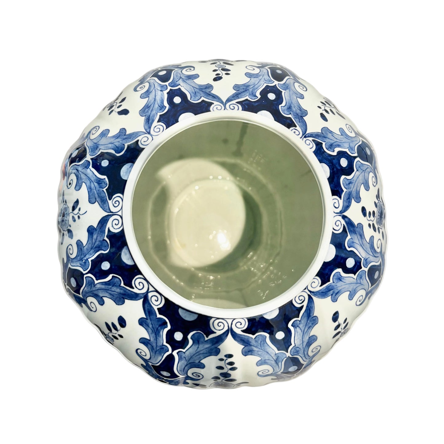 1950s–1960s Delft Blue & White Lidded Vase – Regina Gouda Floral & Bird Motif