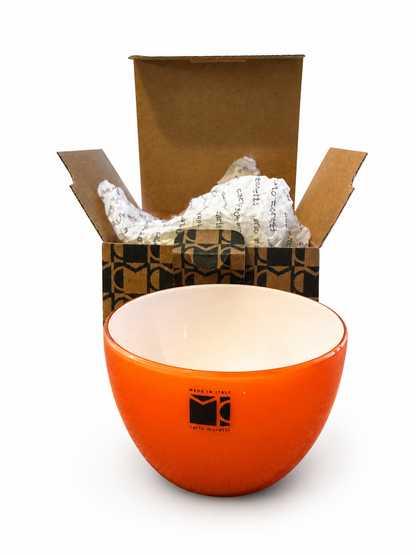 Carlo Moretti Murano Glass Bowl – Pirus Series 2003 – Orange & Ivory