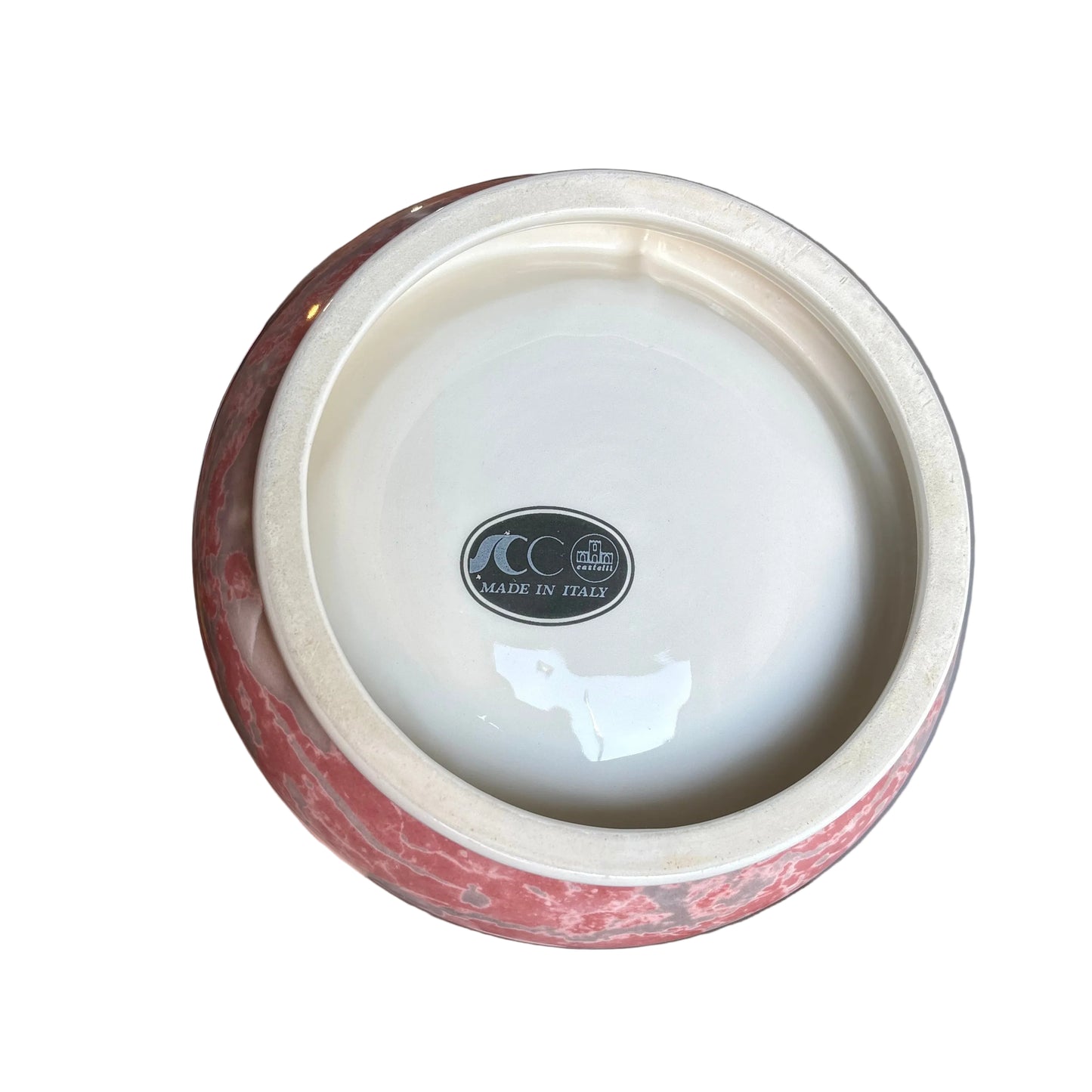 Castelli Italy Ceramic Ashtray / Catchall Centerpiece Bowl – Pink Marble Effect with Gold Rim