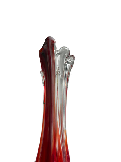1970s Oread Red & Clear Art Glass Finger Vase — Sculptural Murano Style