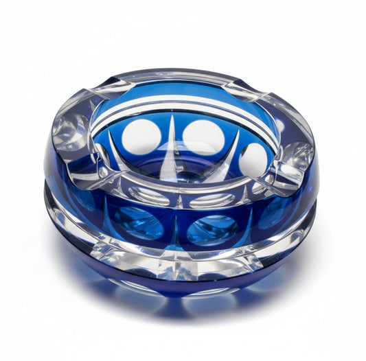 Val Saint Lambert Crystal Ashtray – Blue Cobalt Cut Glass – Belgium, 1970s