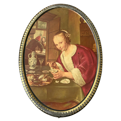 DBF Antwerp Tin Box – Oval Decorative Metal Box Oyster Eater Scene 1950s