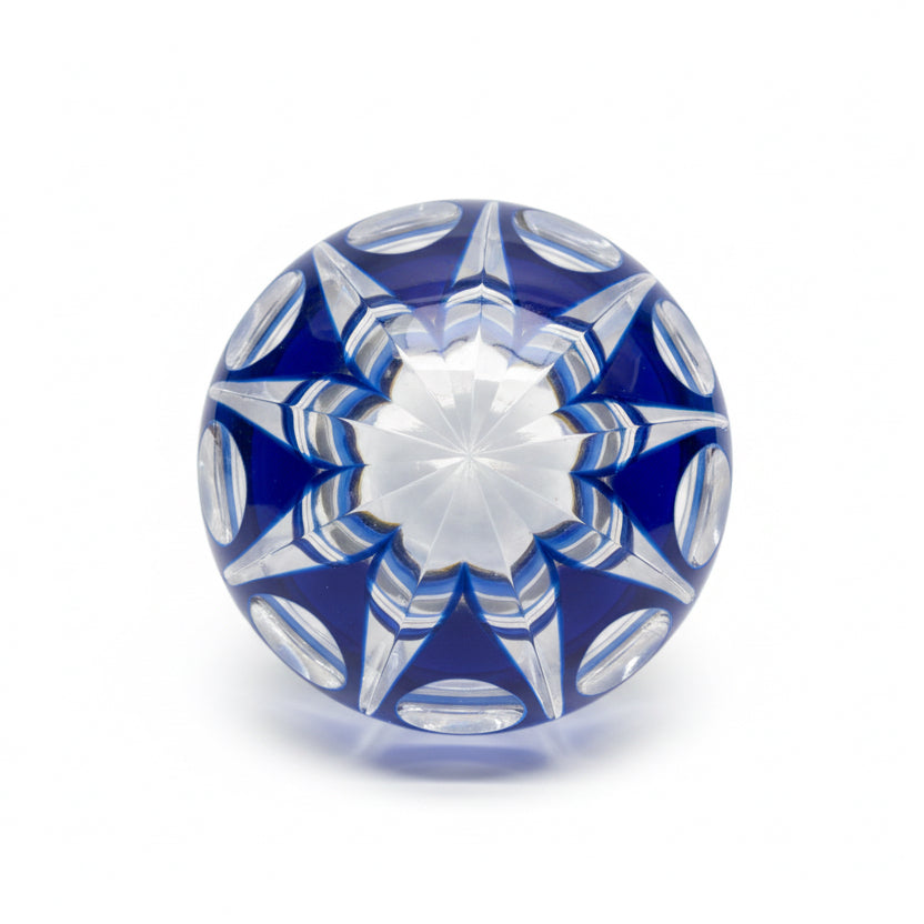 Val Saint Lambert Crystal Ashtray – Blue Cobalt Cut Glass – Belgium, 1970s